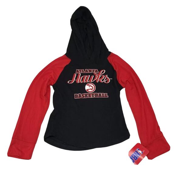 NBA NWT Atlanta Hawks Basketball Hoodie Youth XS Sports Black Red Colorblock - Picture 1 of 7